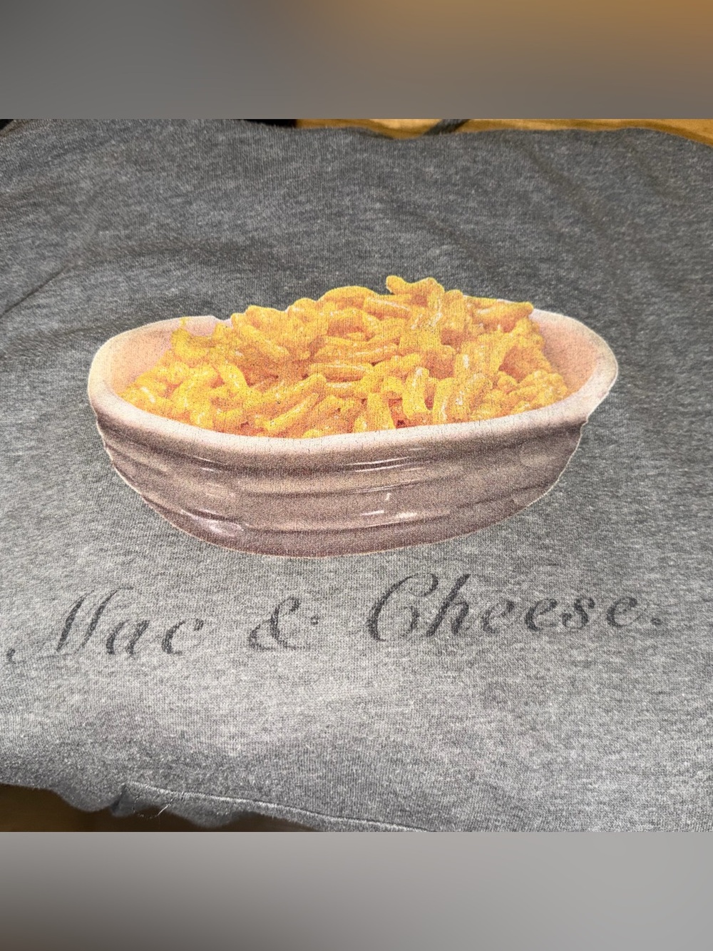 Mac & Cheese Graphic Hoodie - Gray with Yellow Print